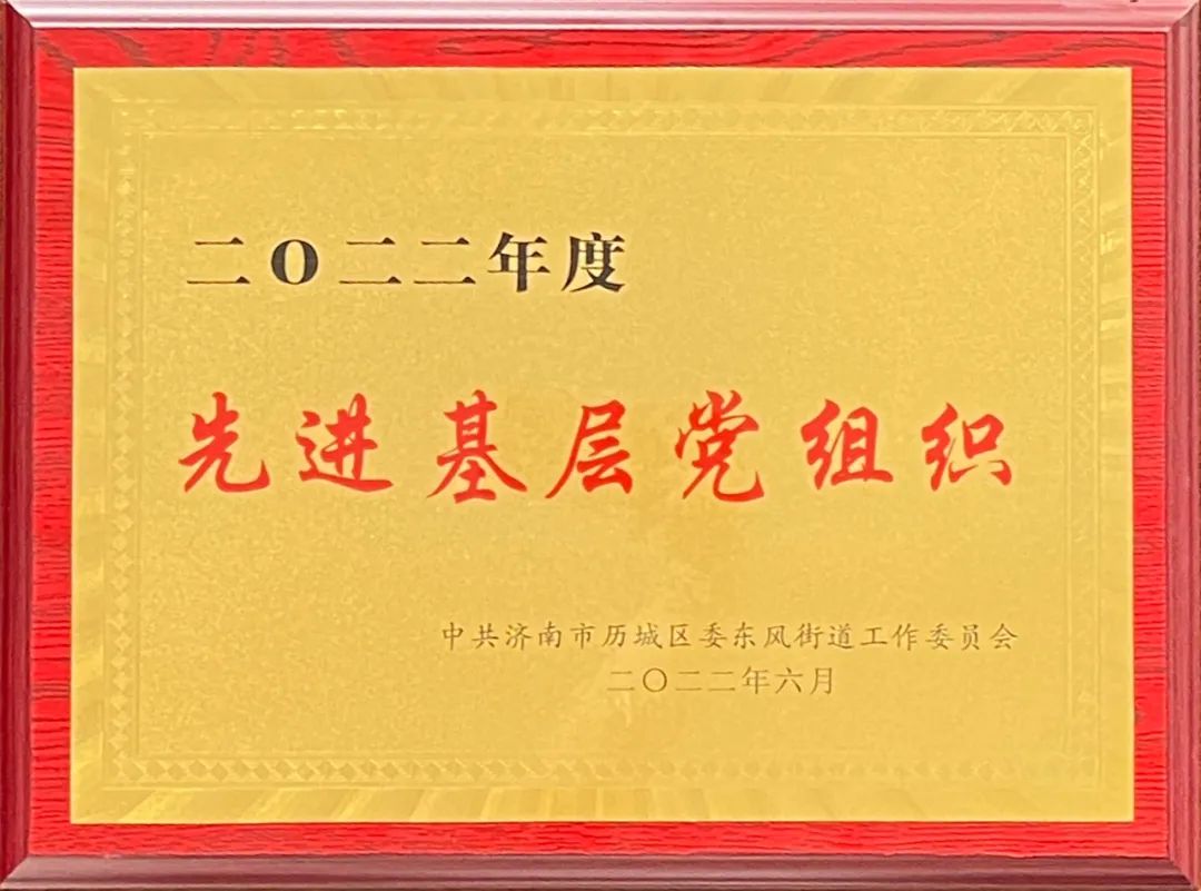 热烈祝贺中共沃尔德集团支部委员会荣获历城区东风街道“2022年度先进基层党组织”称号